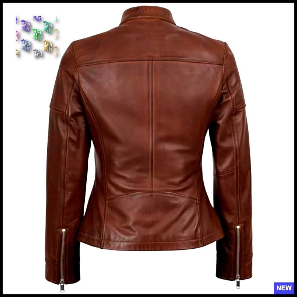 Slim Fit Lambskin Leather Jacket Classic Cafe Racer Style Quilted Design - Picture 4 of 6